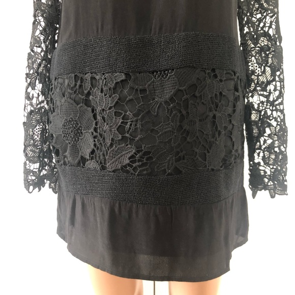 ASTR Silk Long Sleeve Lace Shift Black Mini Dress XS - Picture 6 of 6